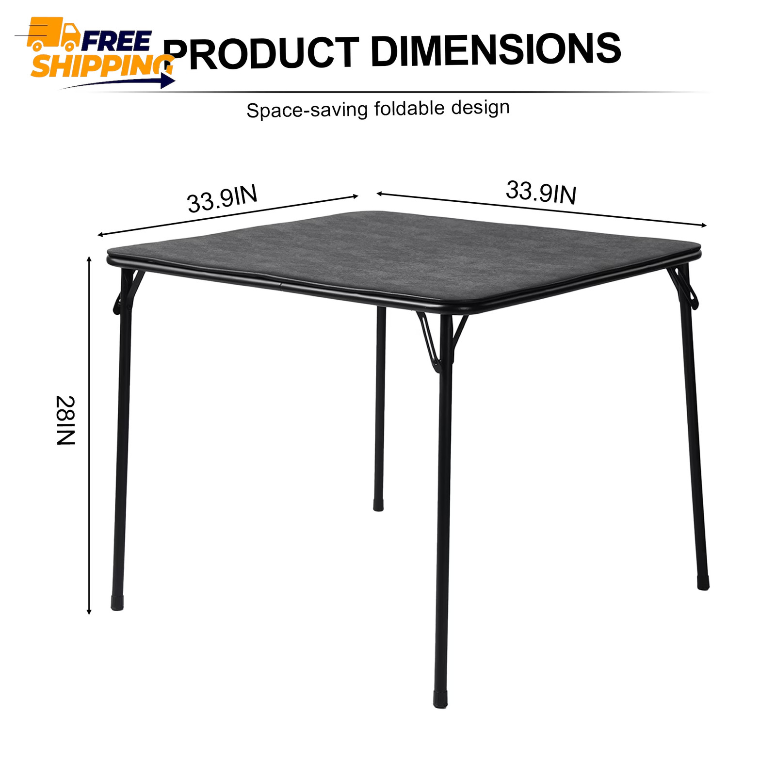 34″ Folding Card Table, Square Portable Game Night Dining Table, Black ✌️👍