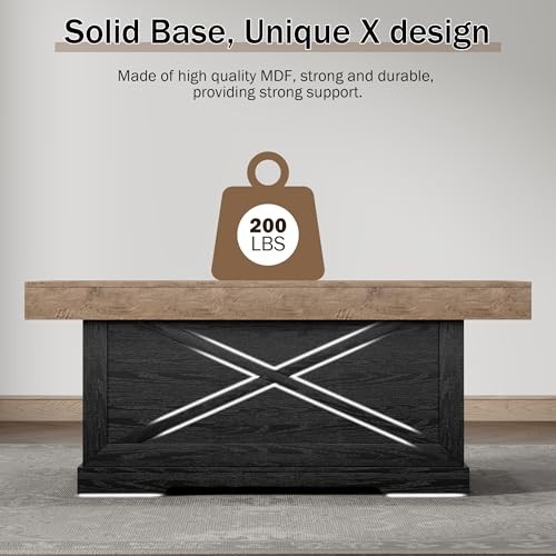 Coffee Table 39 in Rustic Center Table with X-Design Rectangular Dark Oak Black