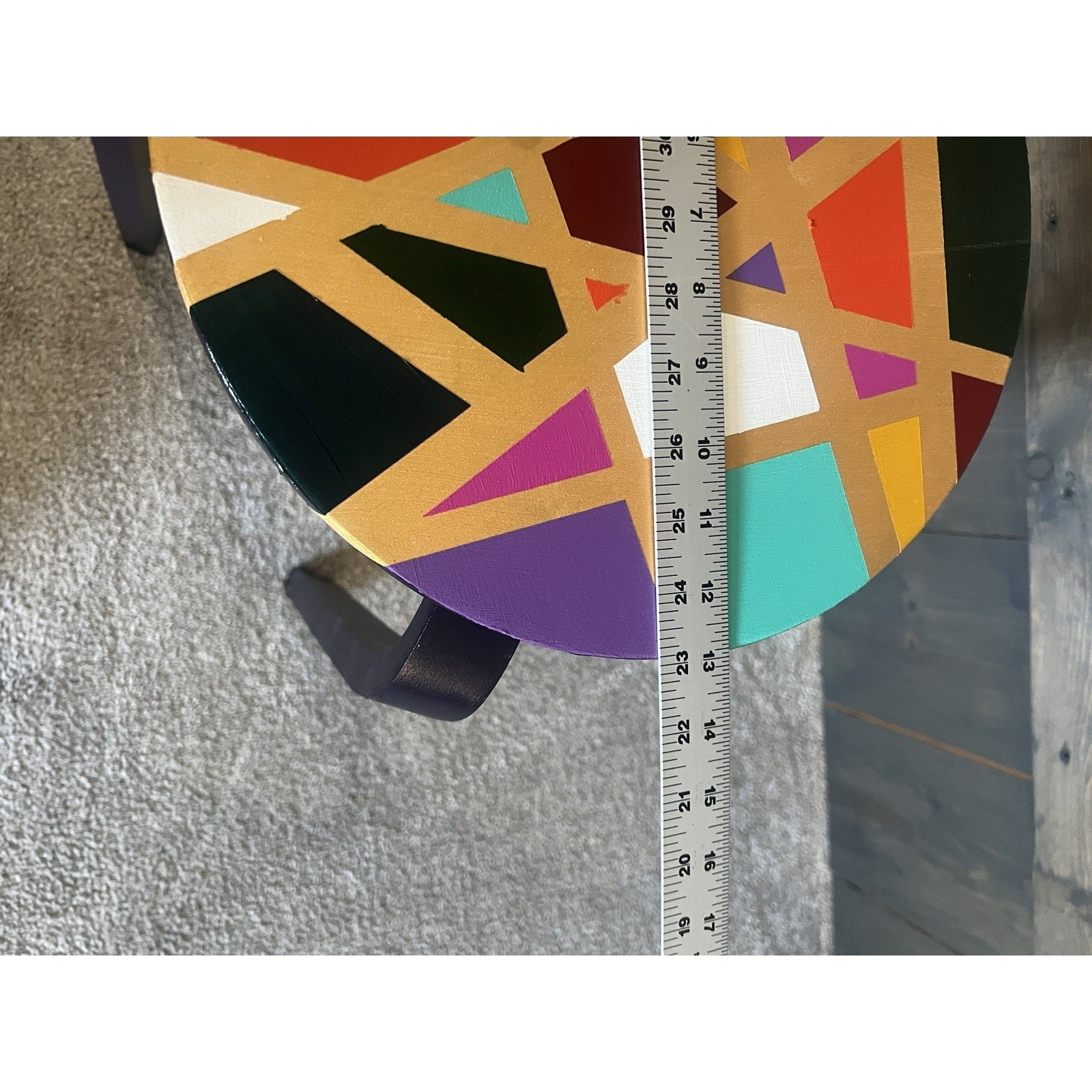 Hand-Painted Side Table Unique Colorful Navy Blue Legs Gold Geometric Boho