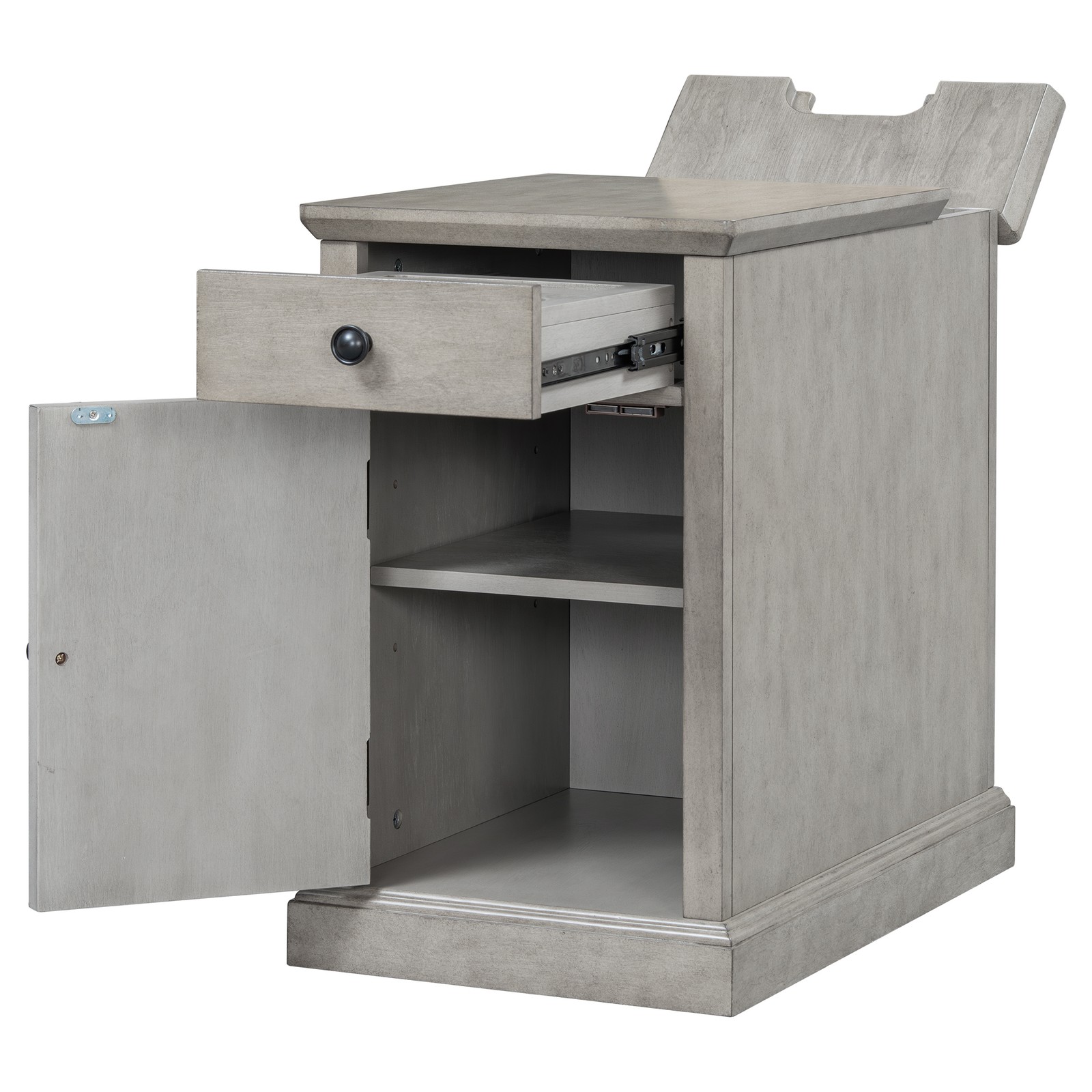 Classic Charging End Table with USB Ports & Storage Antique Gray