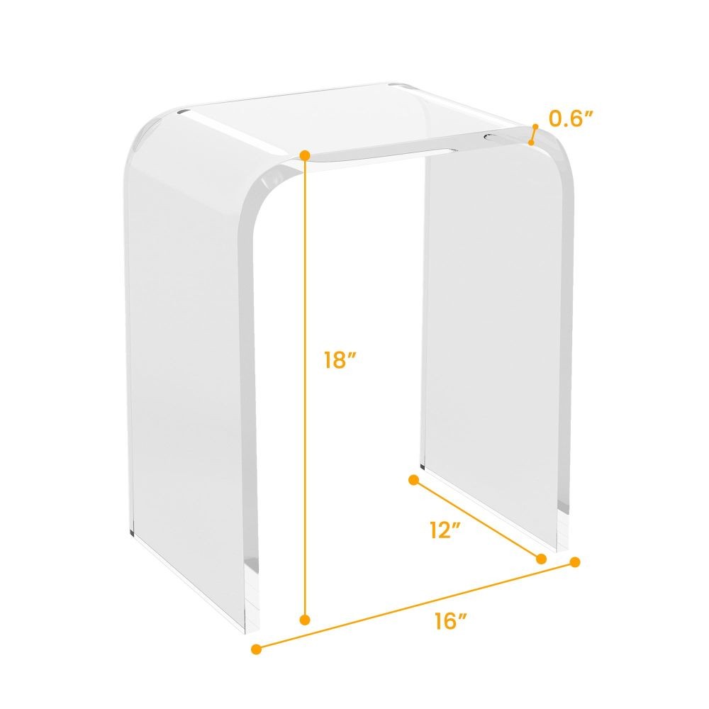 Clear Acrylic End Table – Waterfall Edges, Square Nightstand & Side Table