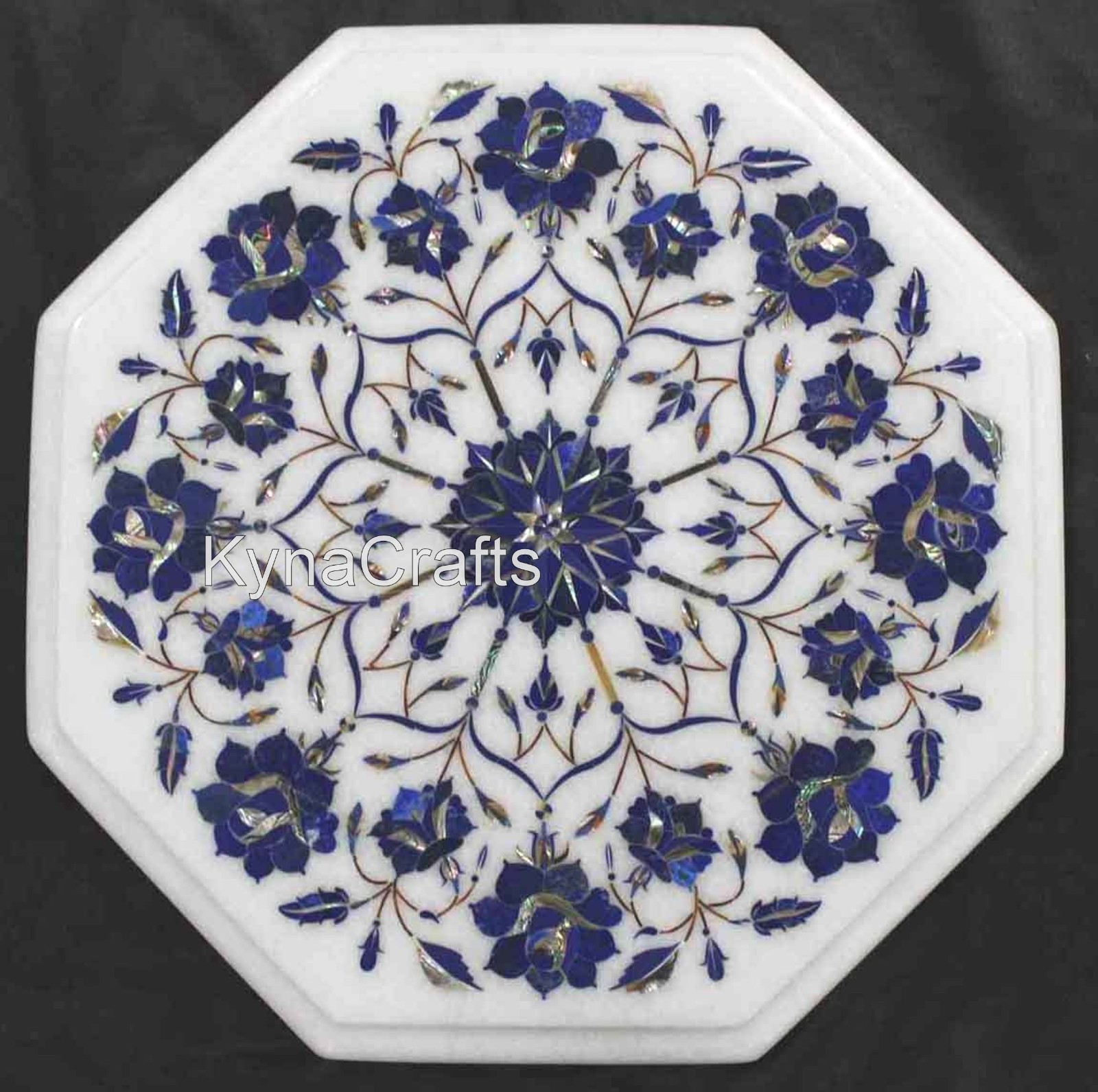 Lapis Lazuli Stone End Table Top with Inlay Work Octagon Marble Coffee Table