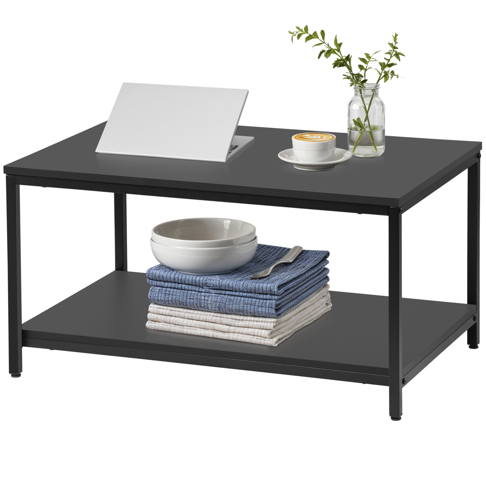 Coffee Table Black Vintage Cocktail Table with Storage Shelf for Livingroom