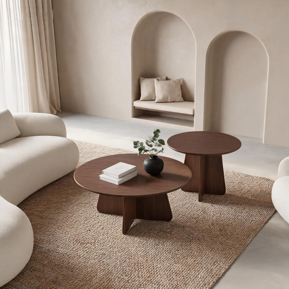Retro Nesting Coffee Table Set, Round Side Tables with Wood Legs