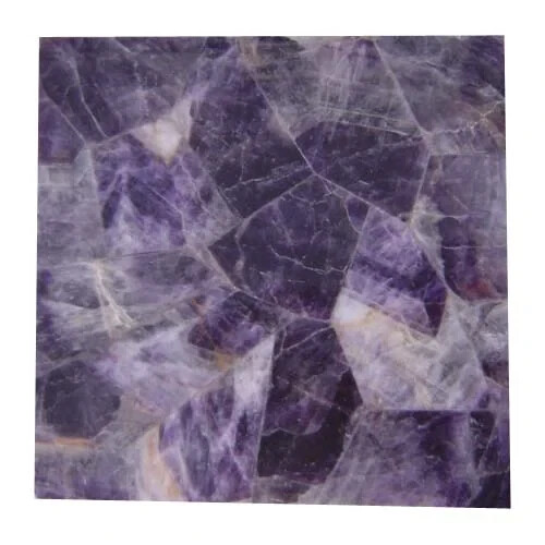 “15” Round Amethyst Stone Coffee Table | Purple Crystal Gem Healing Decor”