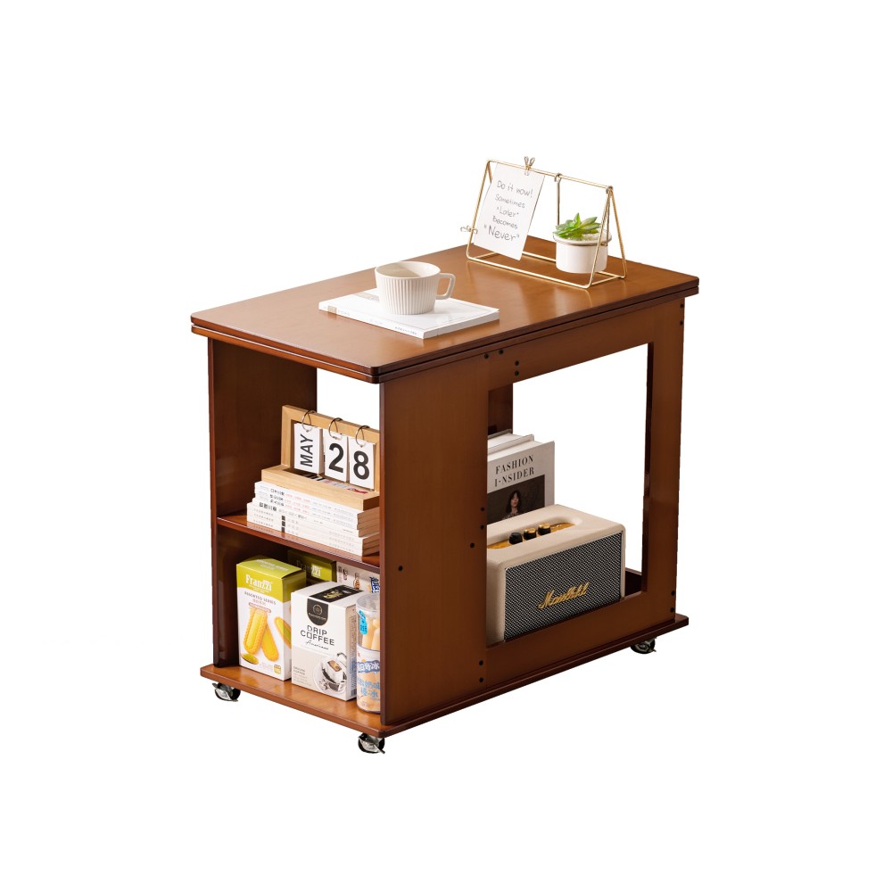 Folding Edge Table With Movable Storage, Bamboo Foldable Tabletop for Beds Sofas