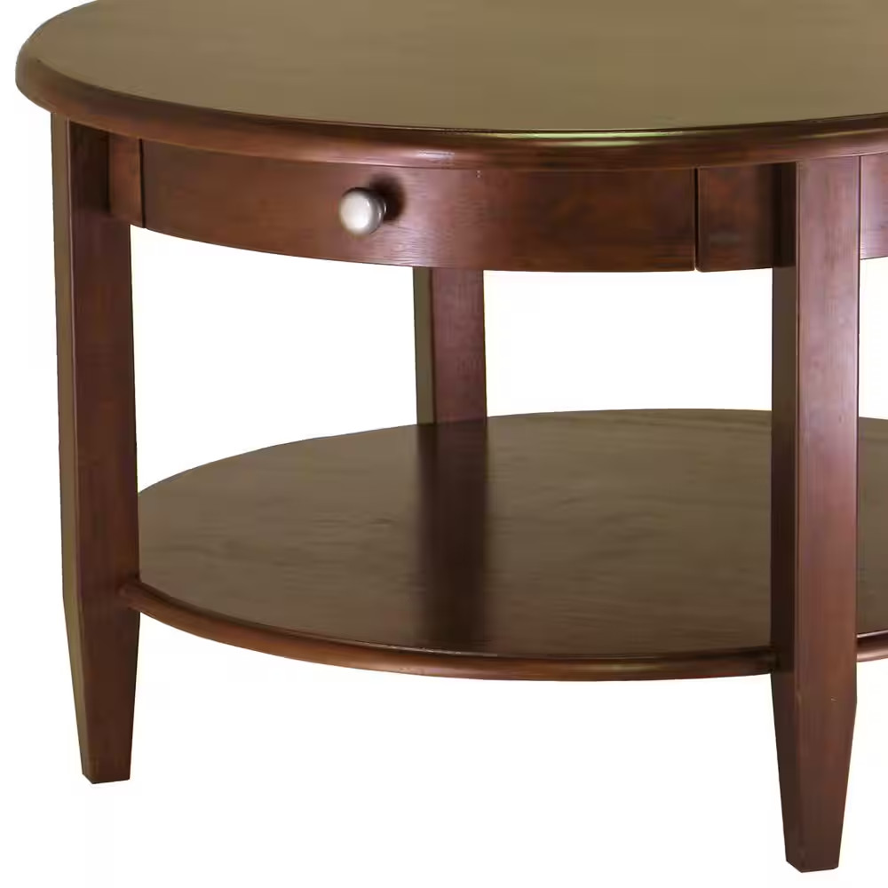 Concord 30 In. Walnut Medium round Wood Coffee Table with Drawers