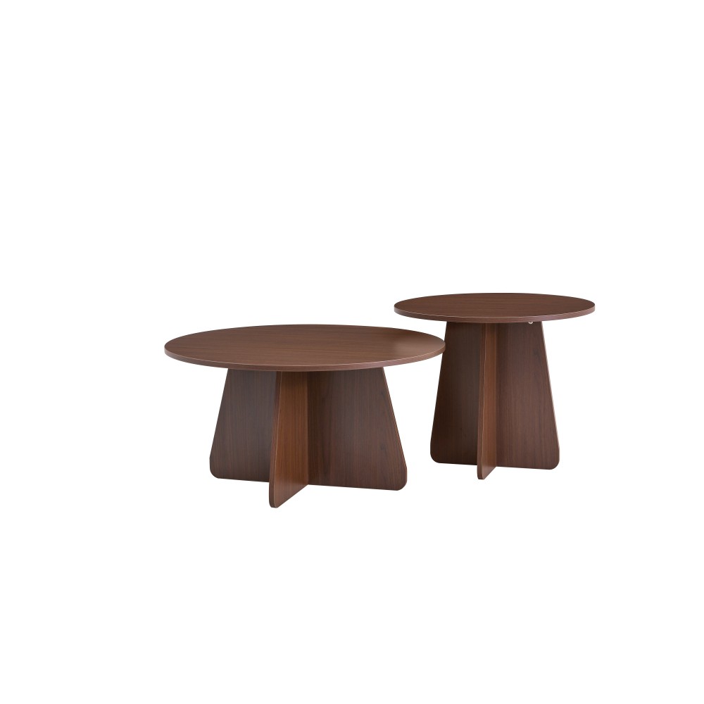 Retro Nesting Coffee Table Set, Round Side Tables with Wood Legs