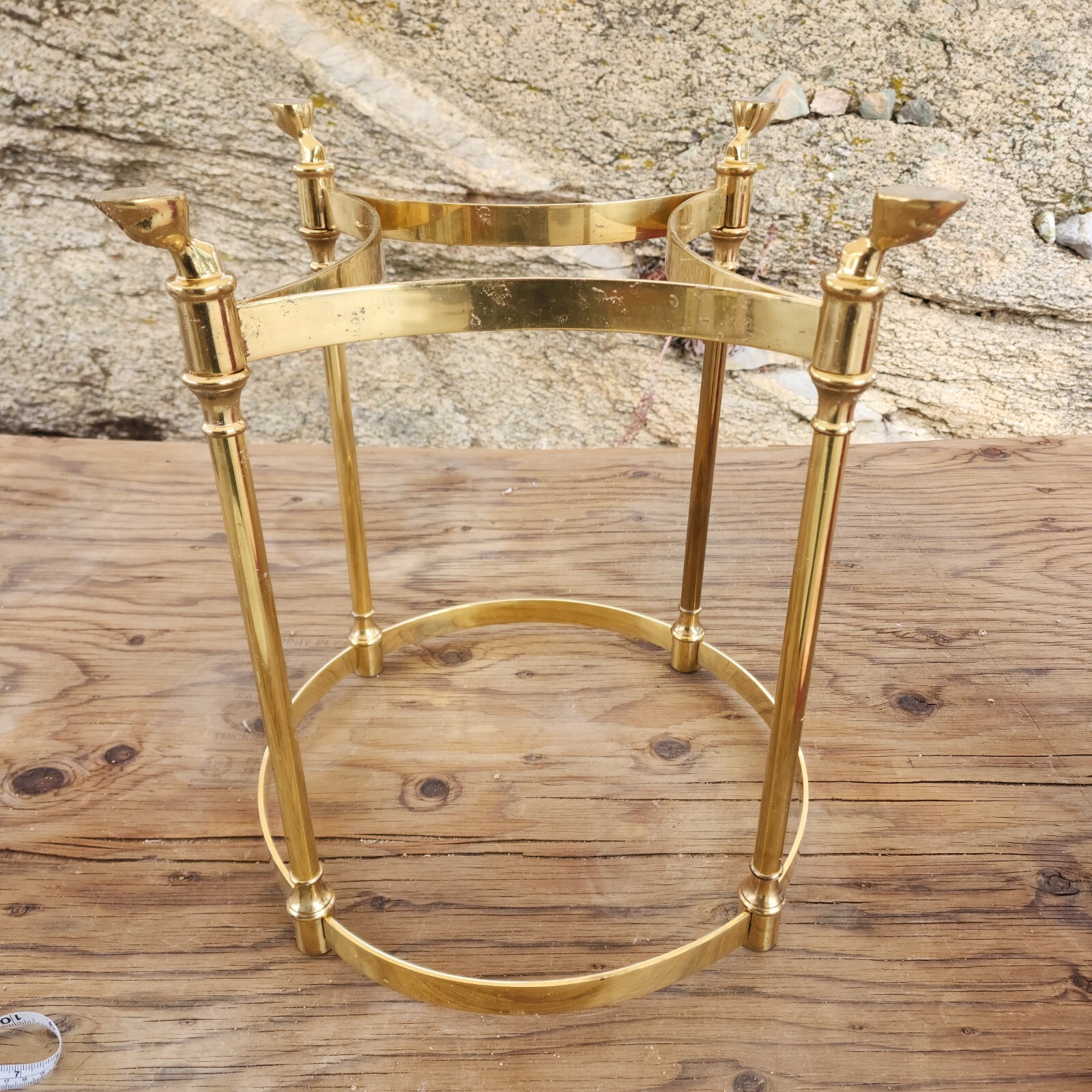 LaBarge Style Polished Golden Brass Octagonal Beveled Glass Side End Table