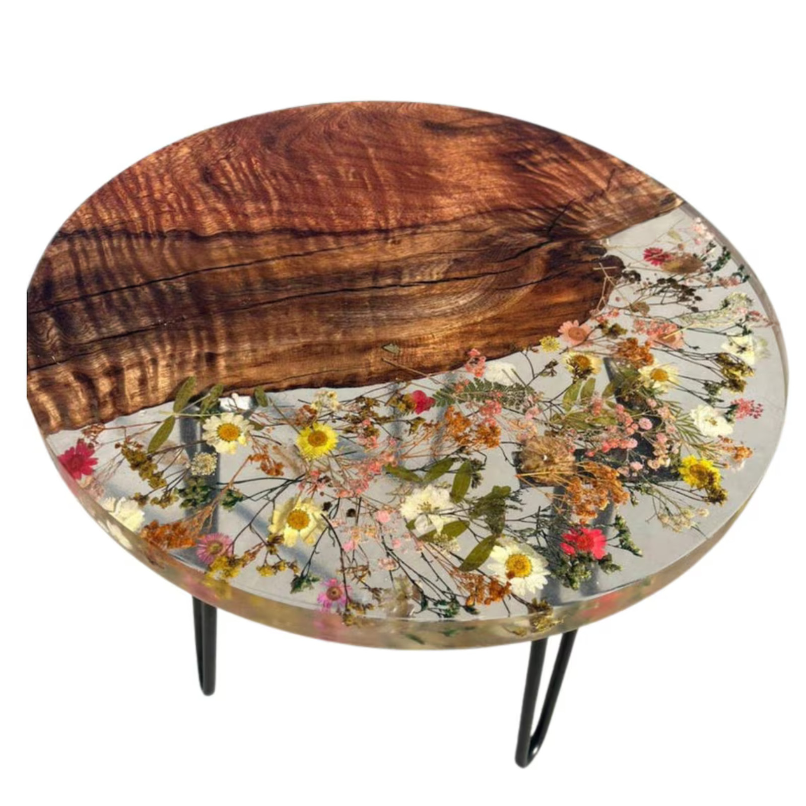 Handmade Resin Coffee Table with Dried Flowers & Teak Wood Free Shipping