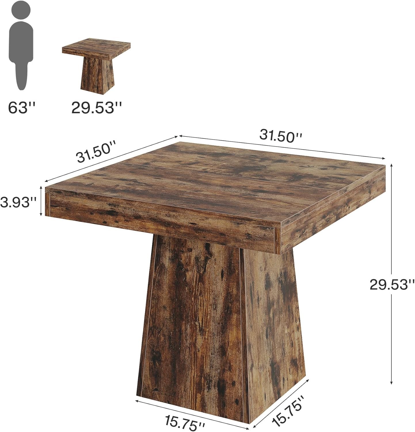 Square Dining Table for 4, 31.5-Inch Small Kitchen Table Farmhouse Dinner Table