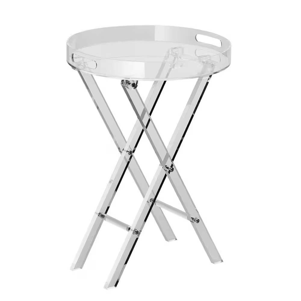 15.7 In. Clear Acrylic Folding Side Table with Folding X-Leg, for Coffee, Drink,