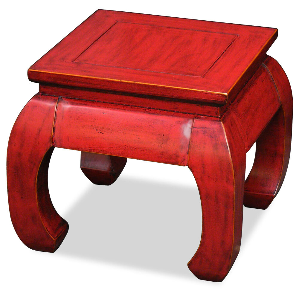 US Seller – Distressed Red Elmwood Chow Leg Square Chinese Table