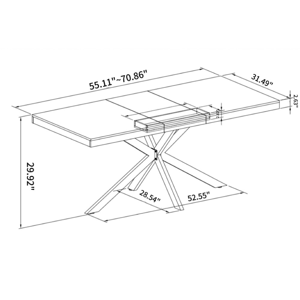 55.11″-70.86″Retro Rectangular Stretch Dining Table, Grey Carole Top