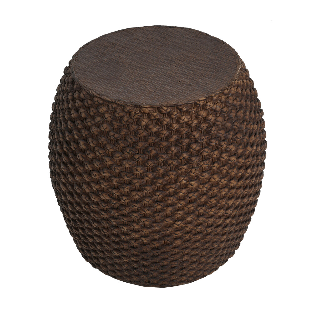 Faux Rattan Side Table – Handmade MgO Construction, Indoor/Outdoor Use (Brown)