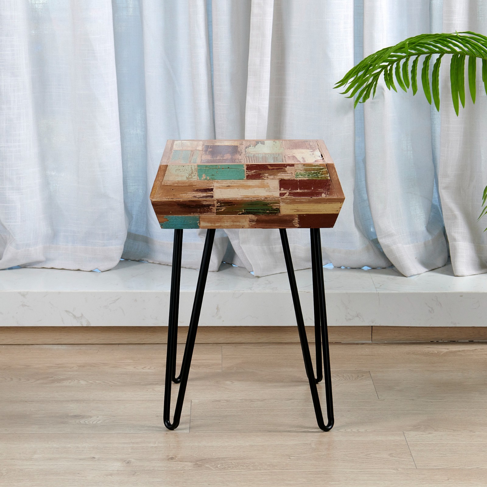 Greenage Side Table Solid Reclaimed Wood Accent Coffee End Table 3D Square