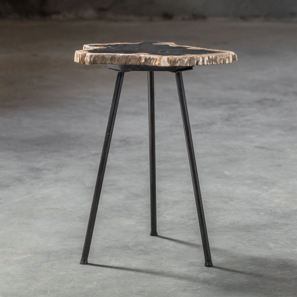 20 inch Free Form Accent Table with Iron Legs – Nature Inspired Side Table –