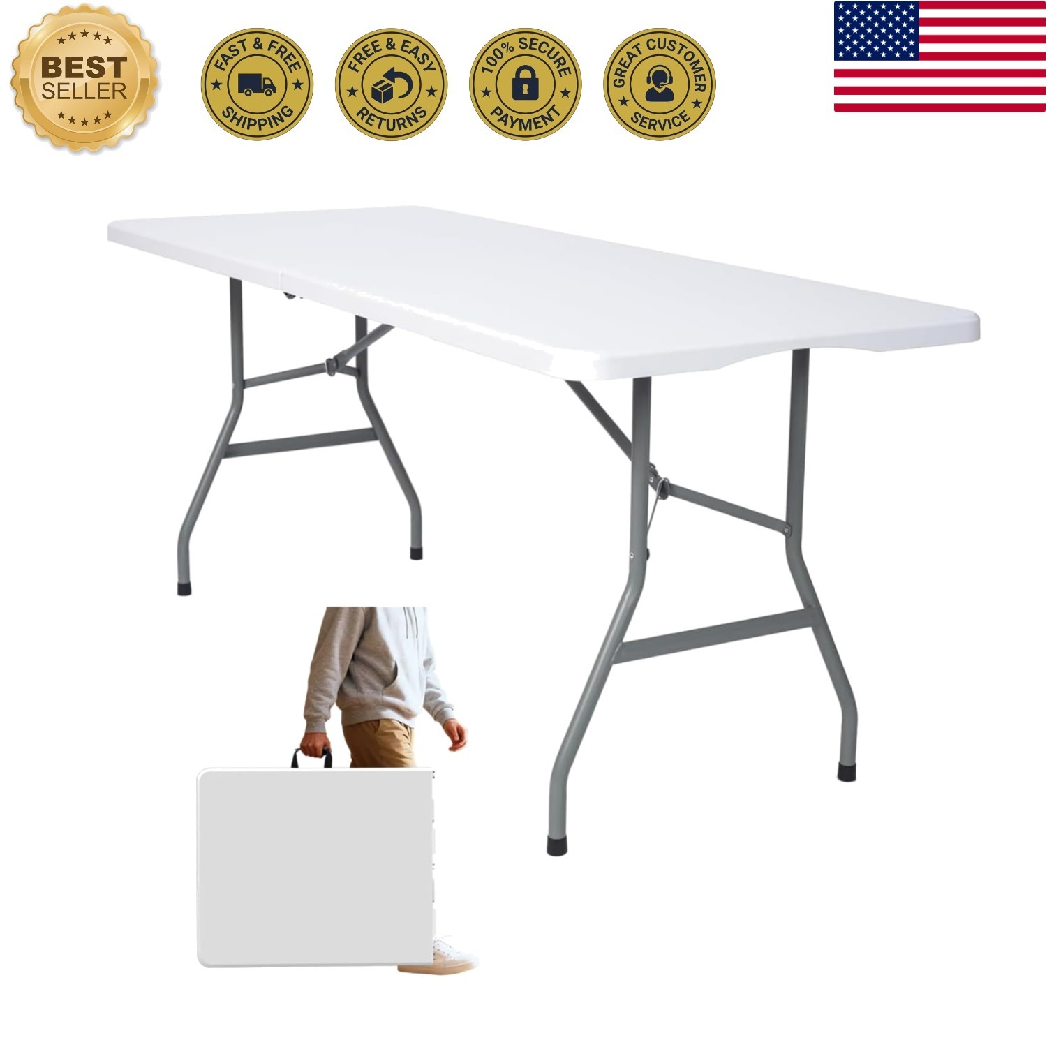 Portable 6ft Folding Table with Built-in Handle – Perfect for Outdoor Gatherings