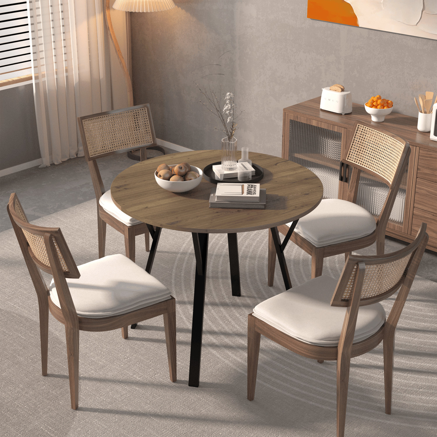 35.4″ Round Dining Table, Circle Kitchen Table with Metal Legs for 2-4 Person