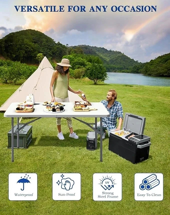 Used 4-Ft Plastic Folding Table – Ideal for Indoor/Outdoor Dining & Party Use
