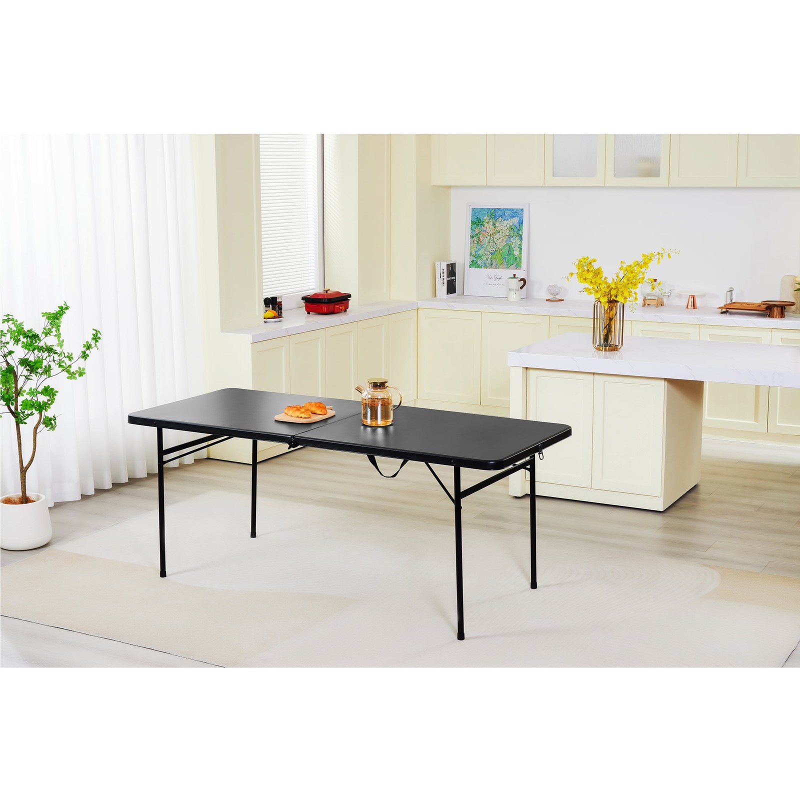 Mainstays 6′ Rectangle Centerfold Folding Table, Black