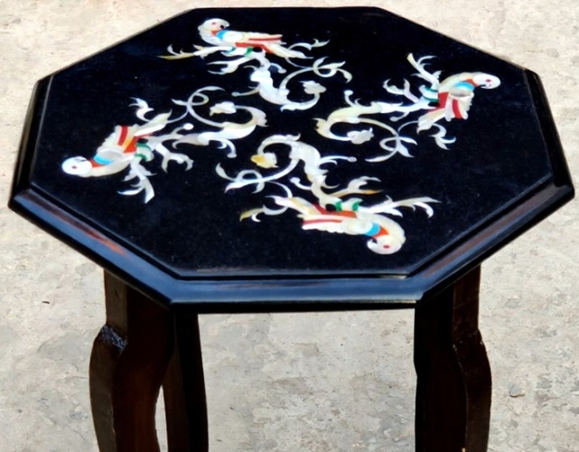 15″ Octagon Black Marble Inlay Coffee Table Top Handmade Hallway Luxury Table