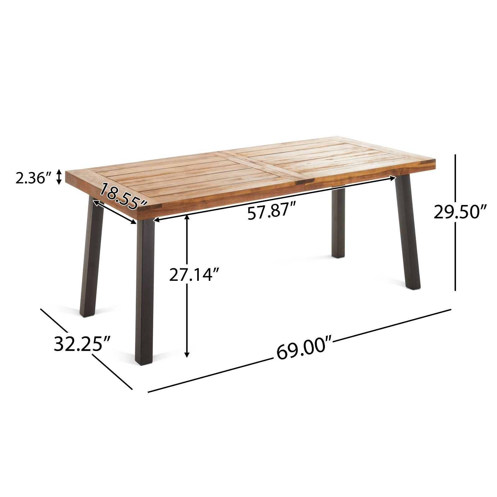 Indoor & Outdoor Modern Spanish Bay Acacia Wood Dining Table, Teak Finish