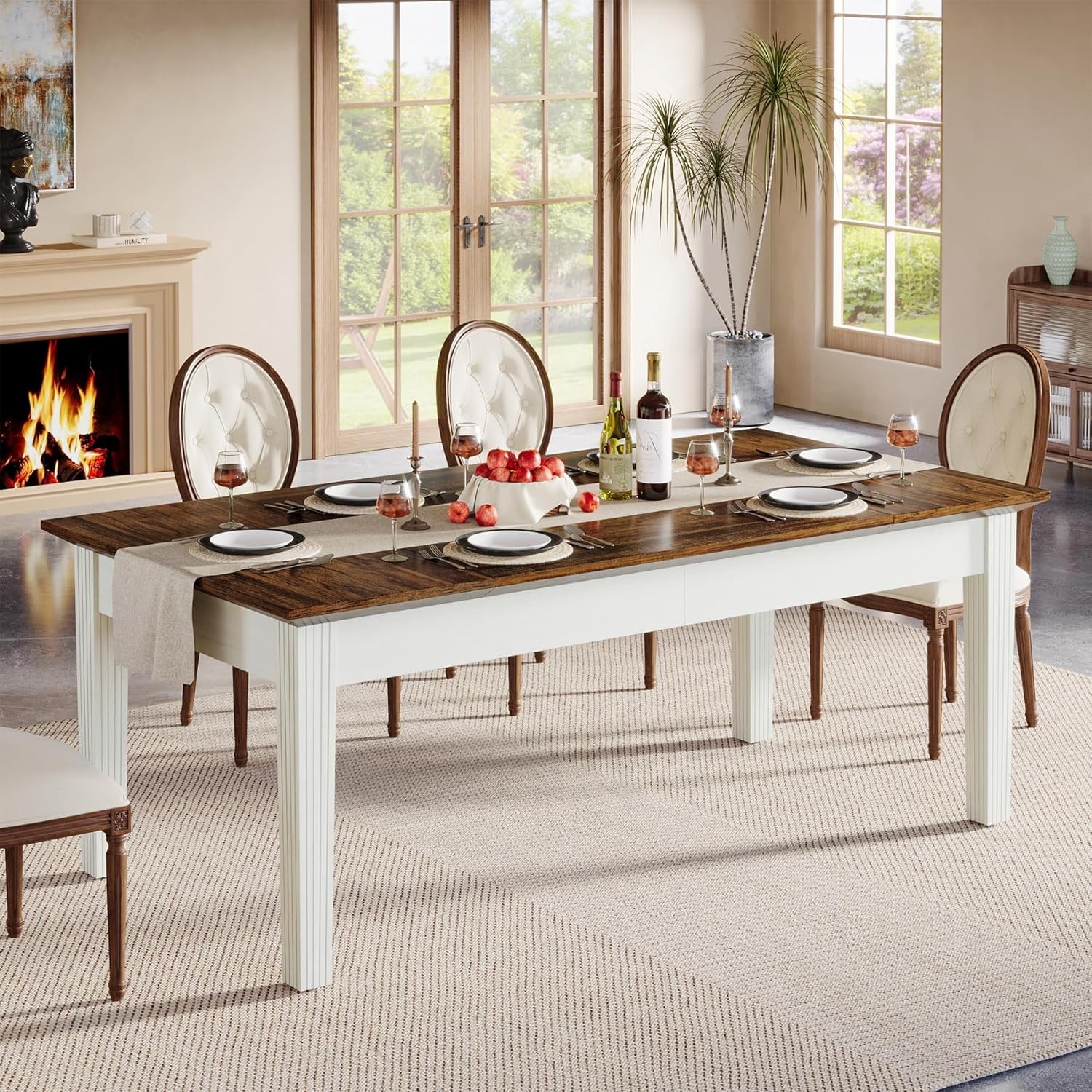 62 Inch Rectangular Dining Table Farmhouse Kitchen Dinner Table for 4-6 People