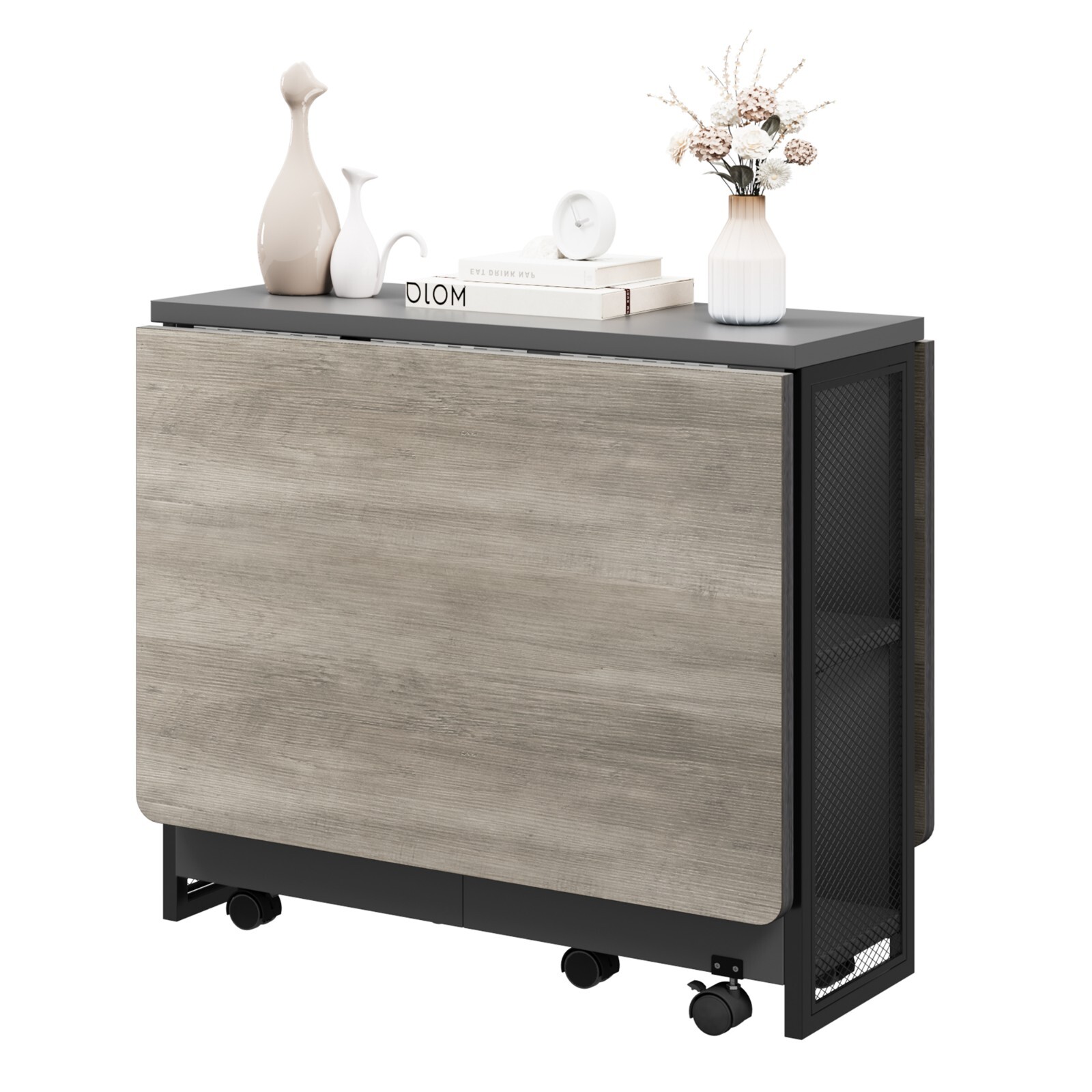 Folding Dining Table with Drop Leaf Storage Racks for Small Kitchen Space Saving