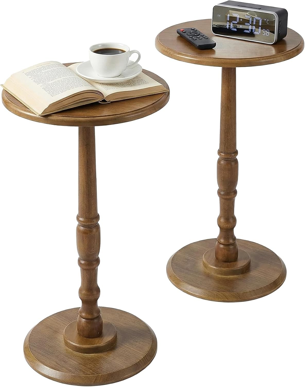 Set of 2 Small Side Table Living Room Brown Round Corner Table Small Spaces