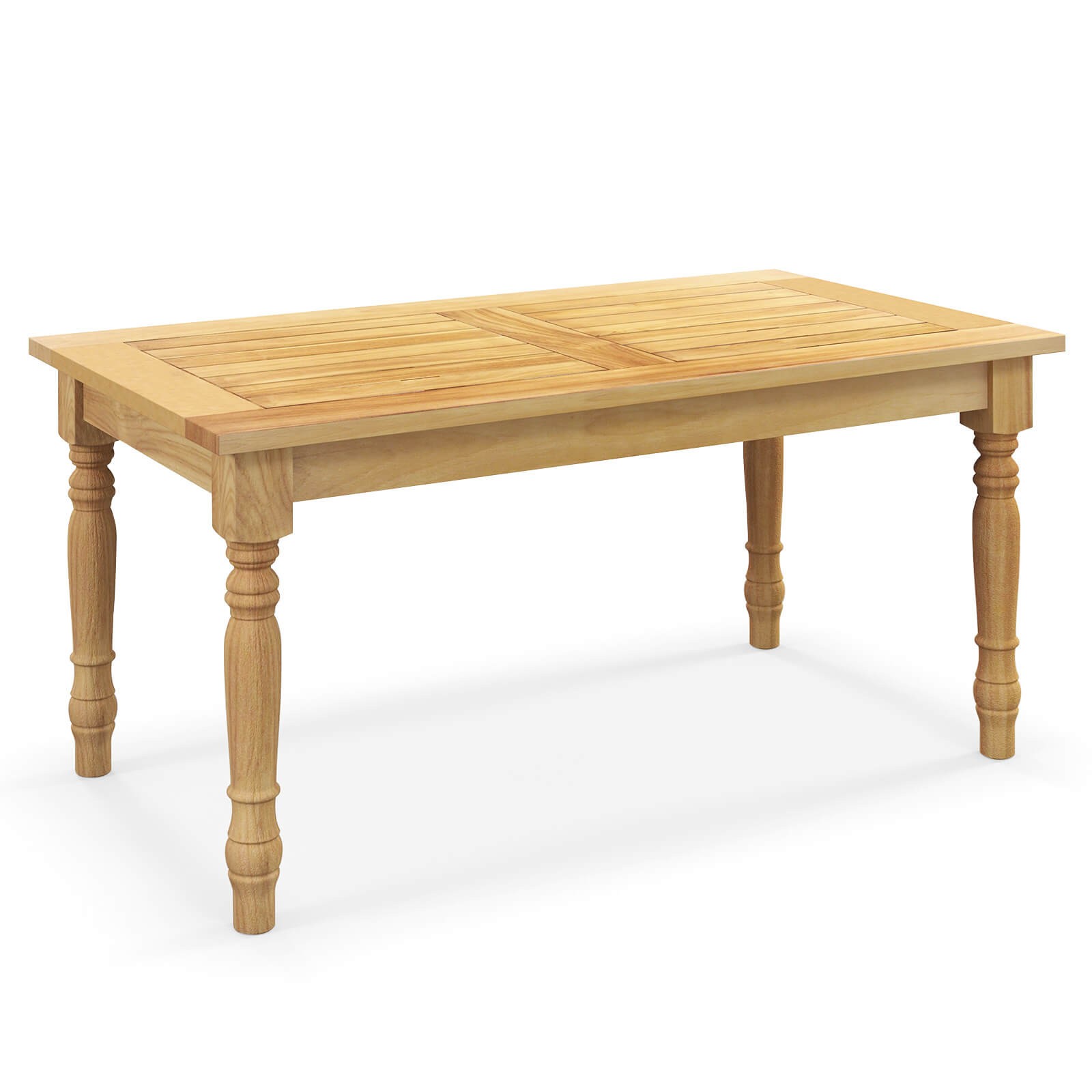 Patio Coffee Table w/ Solid Teak Wood Structure Slatted Tabletop for Backyard