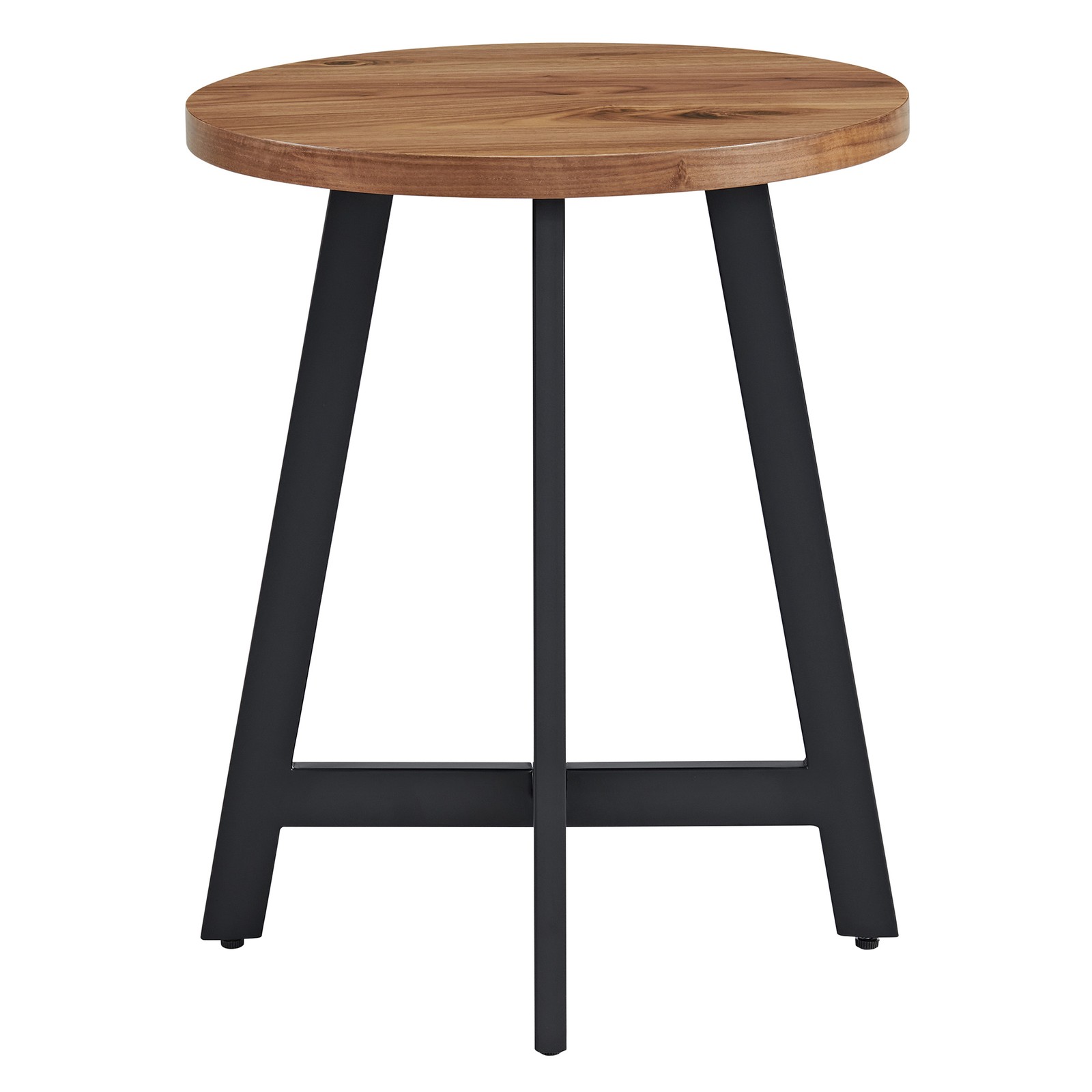 22″ Side End Table Industrial Side Table MDF Top Metal Frame Round Table, Walnut