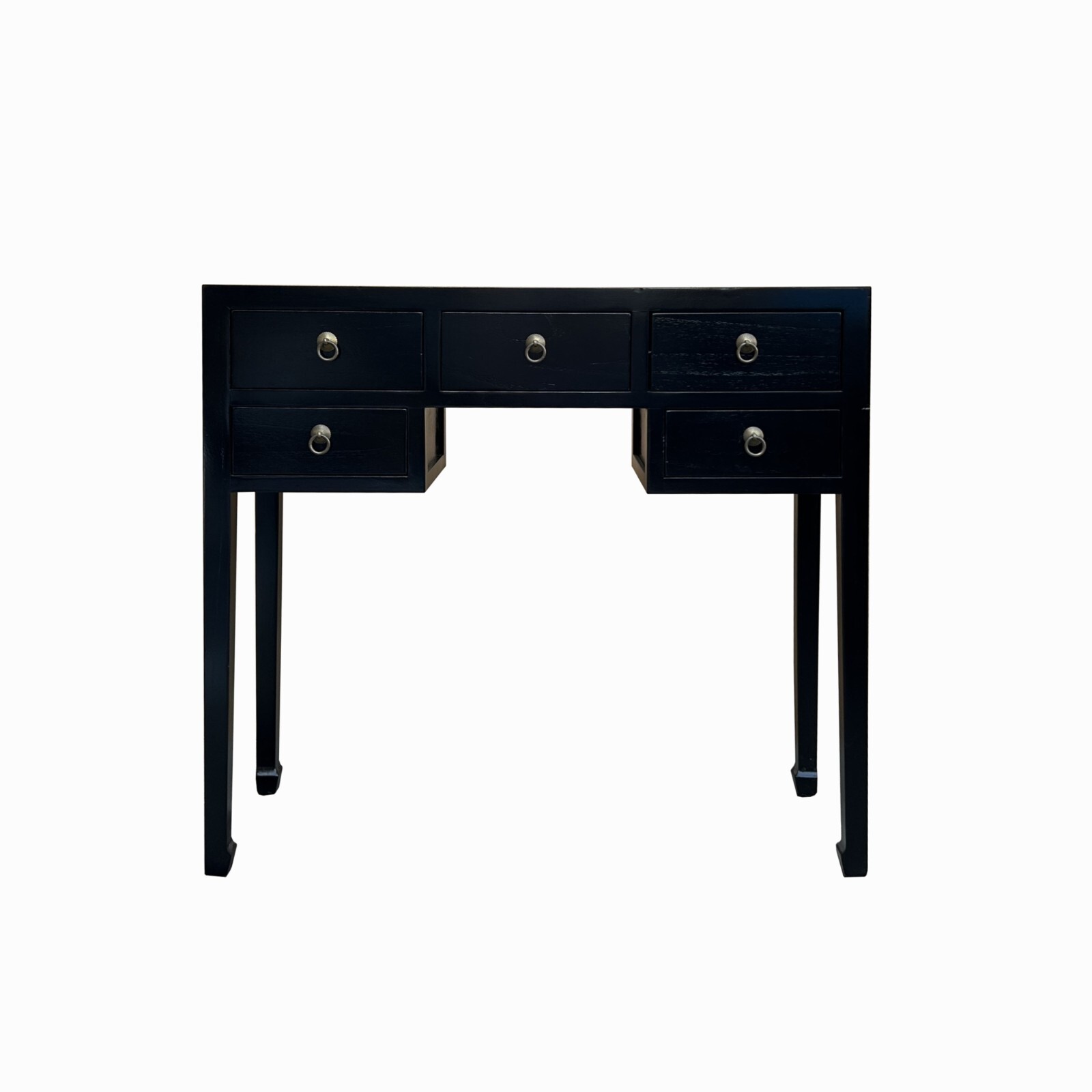 Chinese Black Lacquer 5 Drawers Foyer Narrow Slim Side Table Desk cs7702