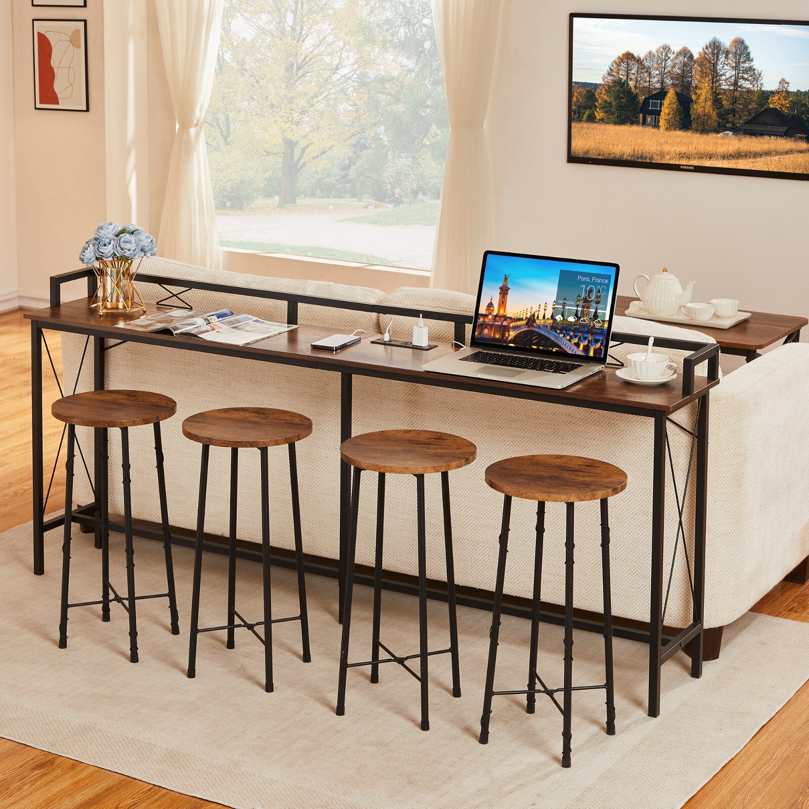Console Table with Power Outlet 39/55/70″ Long Narrow Sofa Entryway Side Table