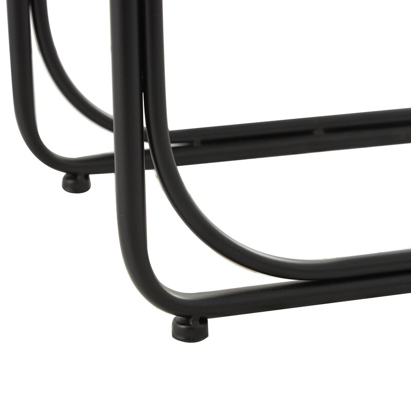Handmade Coiled C-Shaped Accent Table W/ Black Metal Legs Indoor Decor New