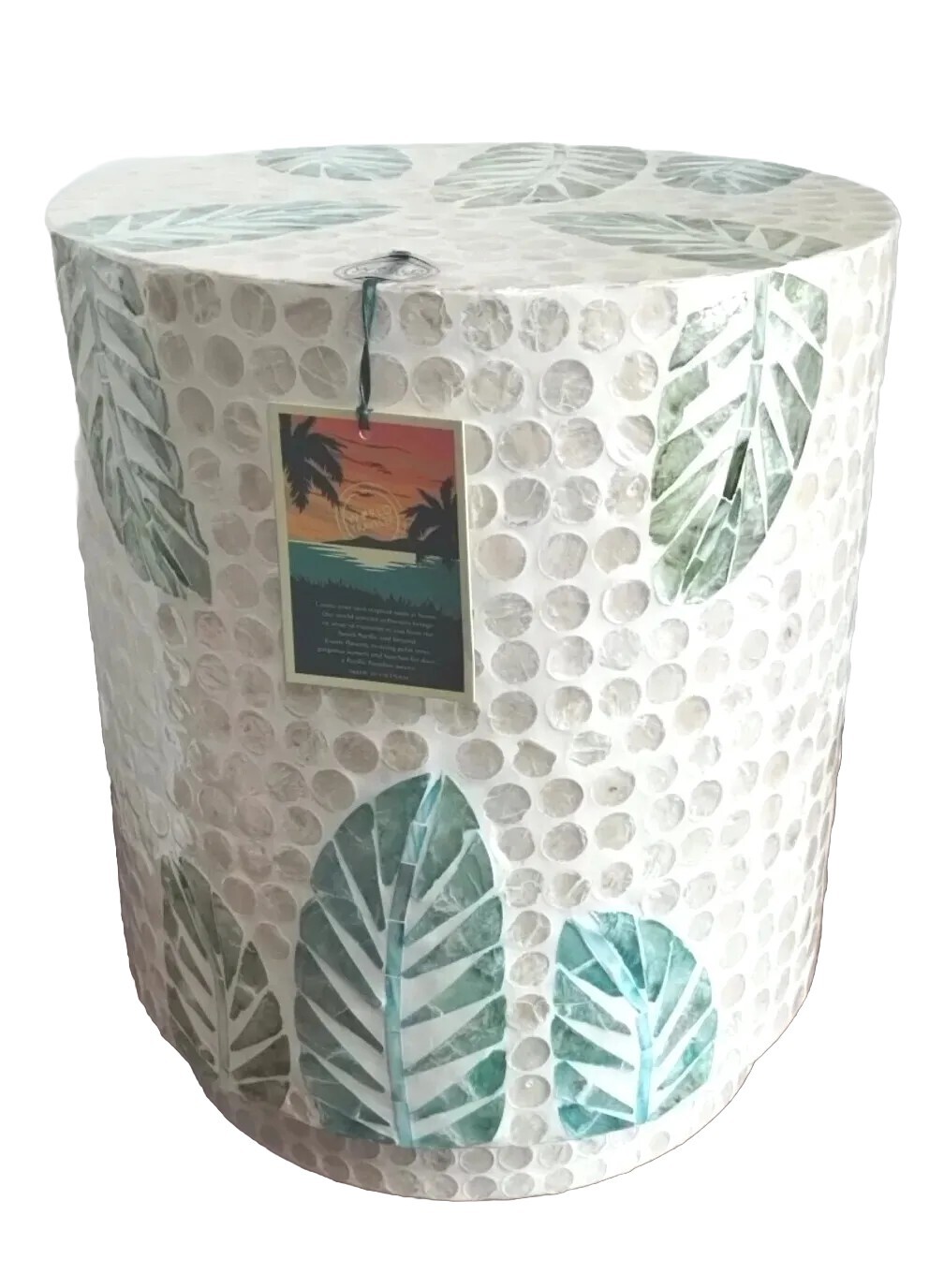 Pacific Paradise Decorative Table, Capiz Shell, Multicolor Banana Leaf, New