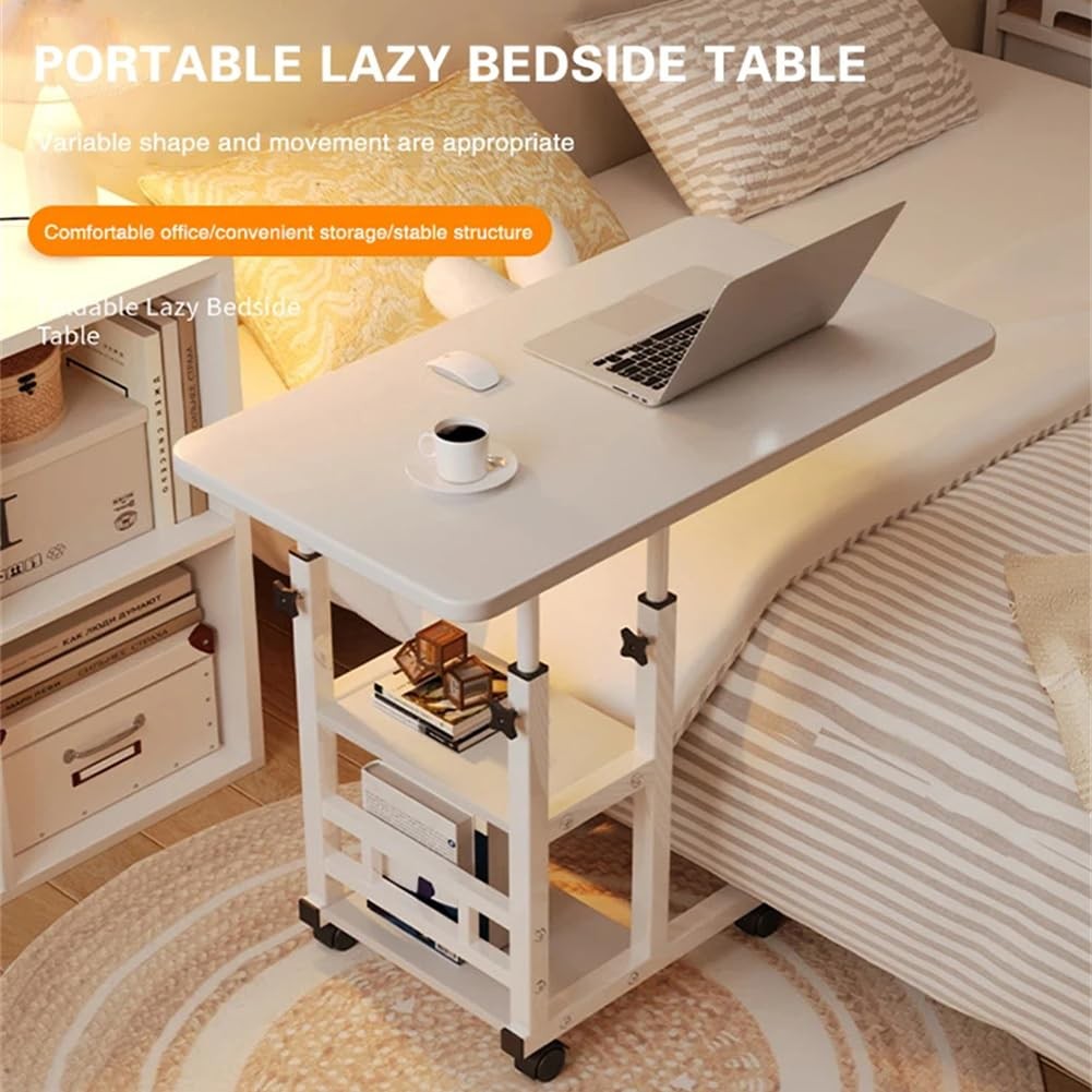 Height Adjustable C Table w/Wheels Mobile Laptop Desk w/ Storage Drawerr Bedroom