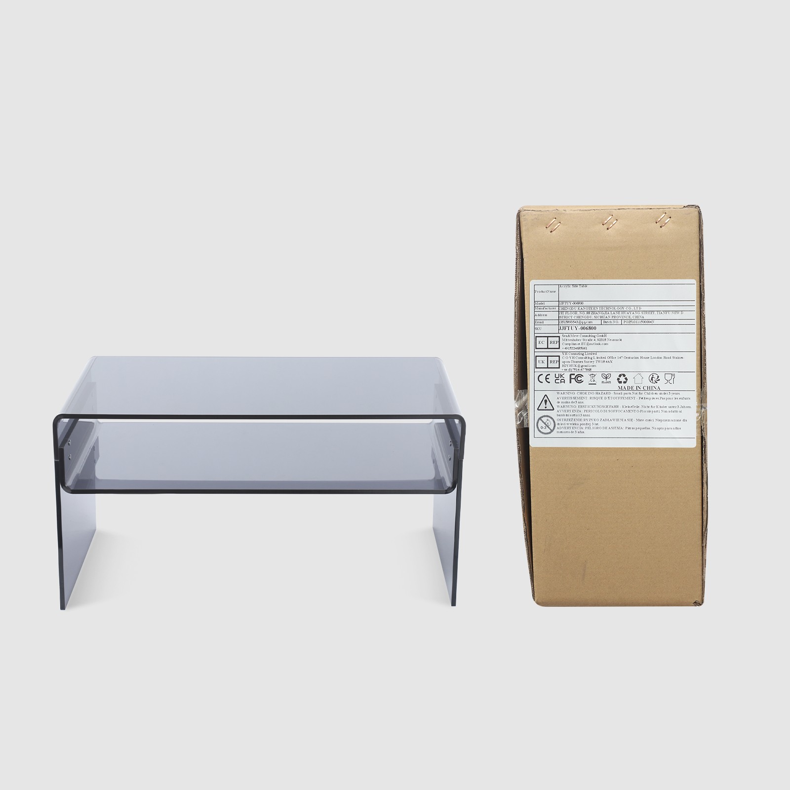 Modern Acrylic Coffee Table, 2-Tier End/Side Desk, 31.5″ W x 15.8″ D/H, Black