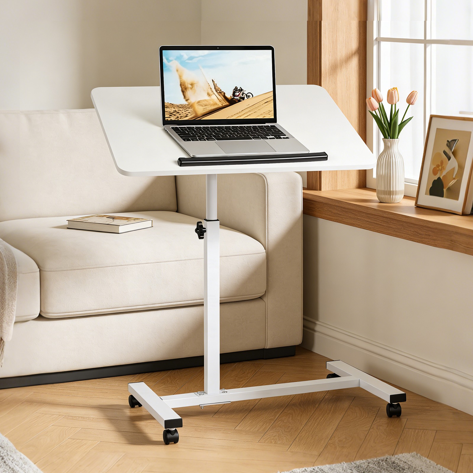 Rolling End Table Overbed Bedside Table Sofa Table Laptop Tabe Height Adjustment