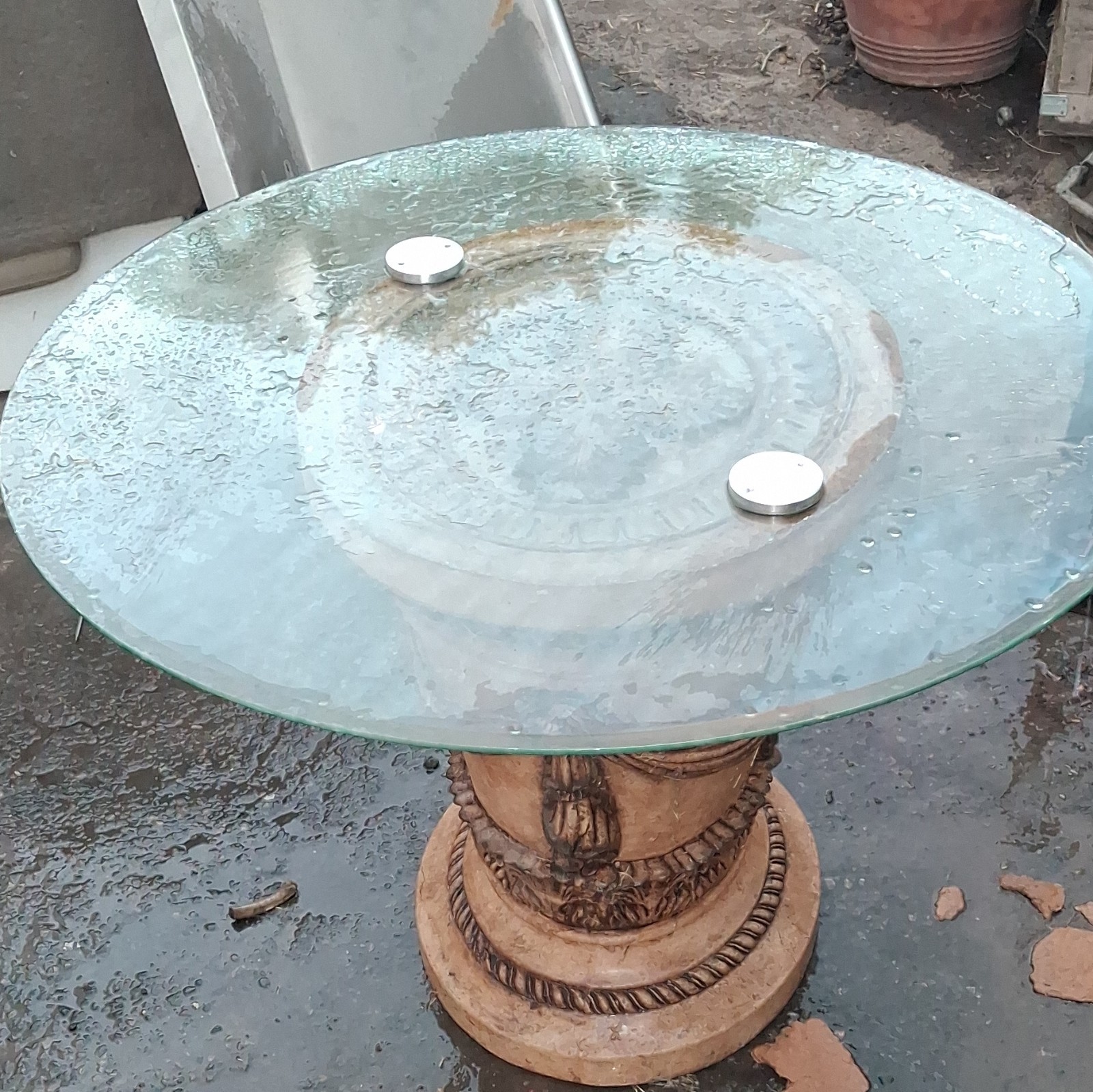 Round Glass Top Pedestal Side Table Mid-Century Modern Matt 63x36x30