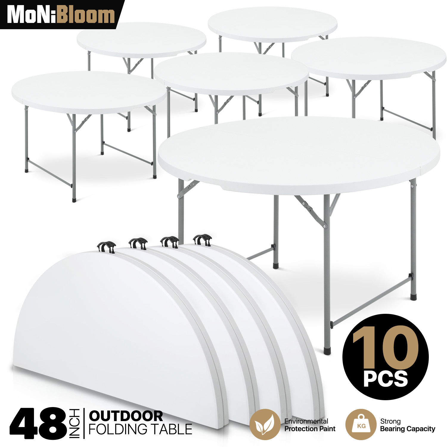 10 Pack White[4 FT FOLDING ROUND TABLE]Home Party Gathering Portable Dining Desk