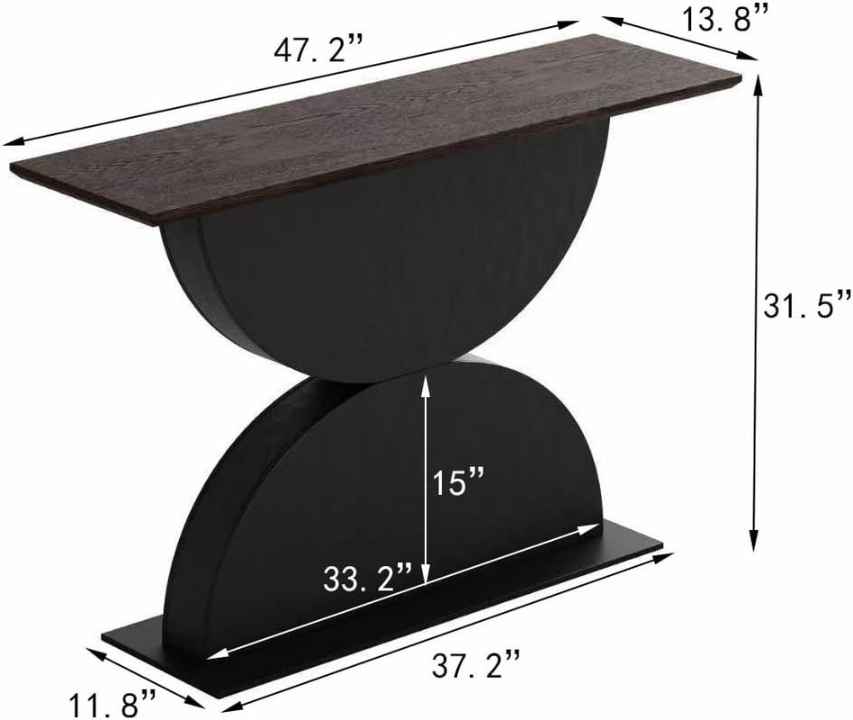 47″ Walnut Black Console Table with 3D Base and LED Light for Any Room