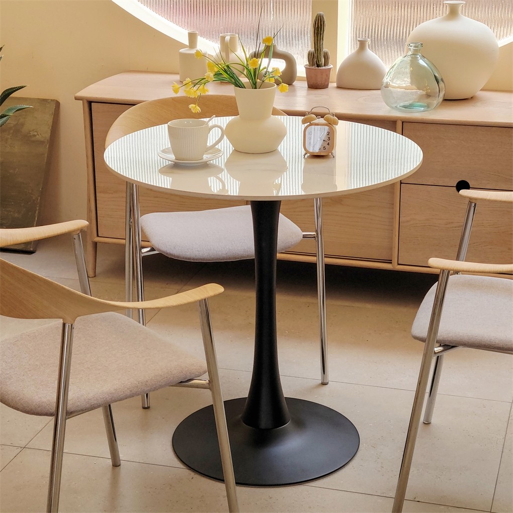 Exquisite Leisure Dining Table Marble Round Bar Table with Unique Pedestal Base