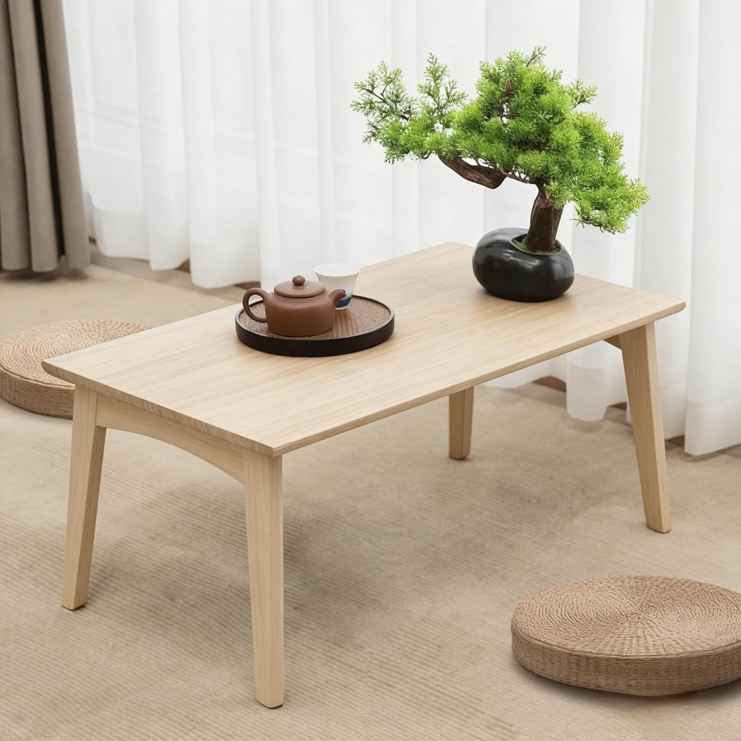 Foldable Bamboo Coffee Table – Portable Low Desk for Living Room & Bedroom