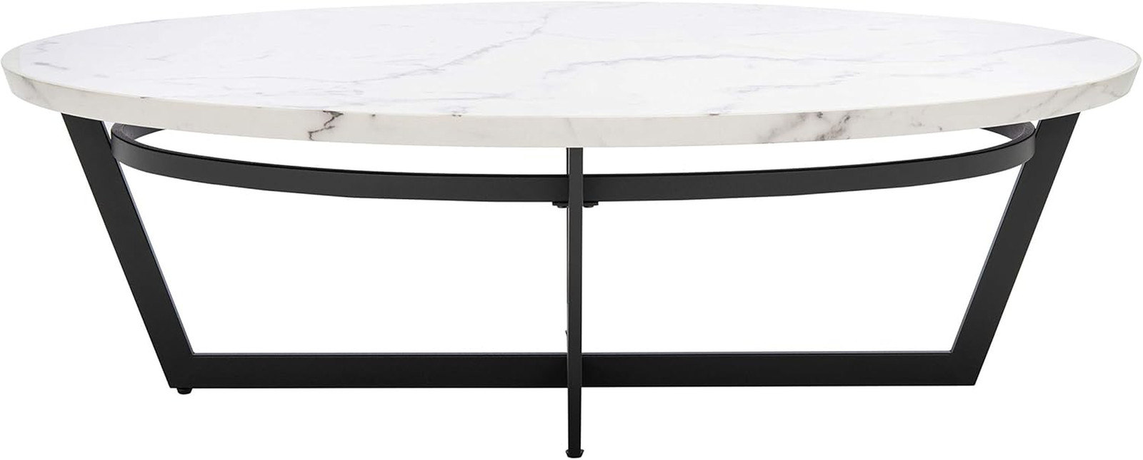 Sleek Oval Coffee Table with White Marble Top and Stylish Black Base