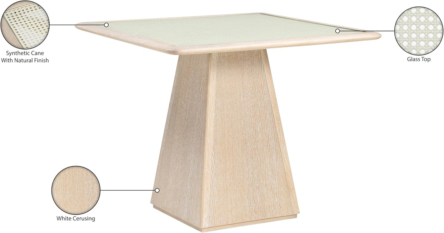 Art Deco 36″ Dining/Game Table with Glass Top & Rich Finish, Natural