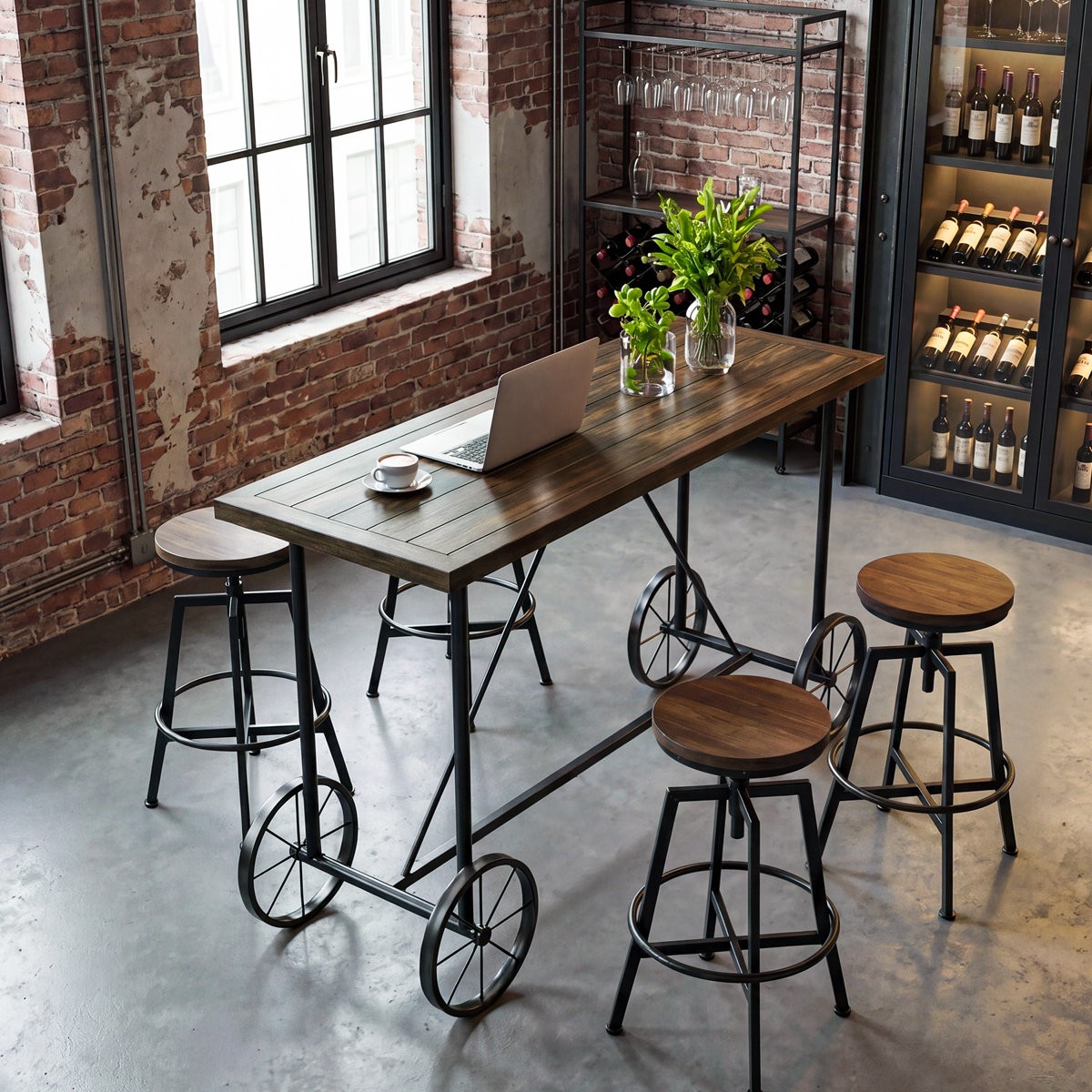 63-Inch Industrial Bar Table, Home Counter Height Pub Table with Metal Footrest