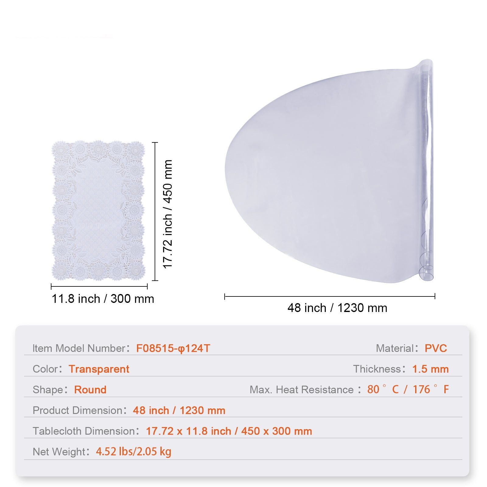 Clear Table Cover Protector, 48 inch/ 1230 mm Round Table Cover, 1.5 mm Thick