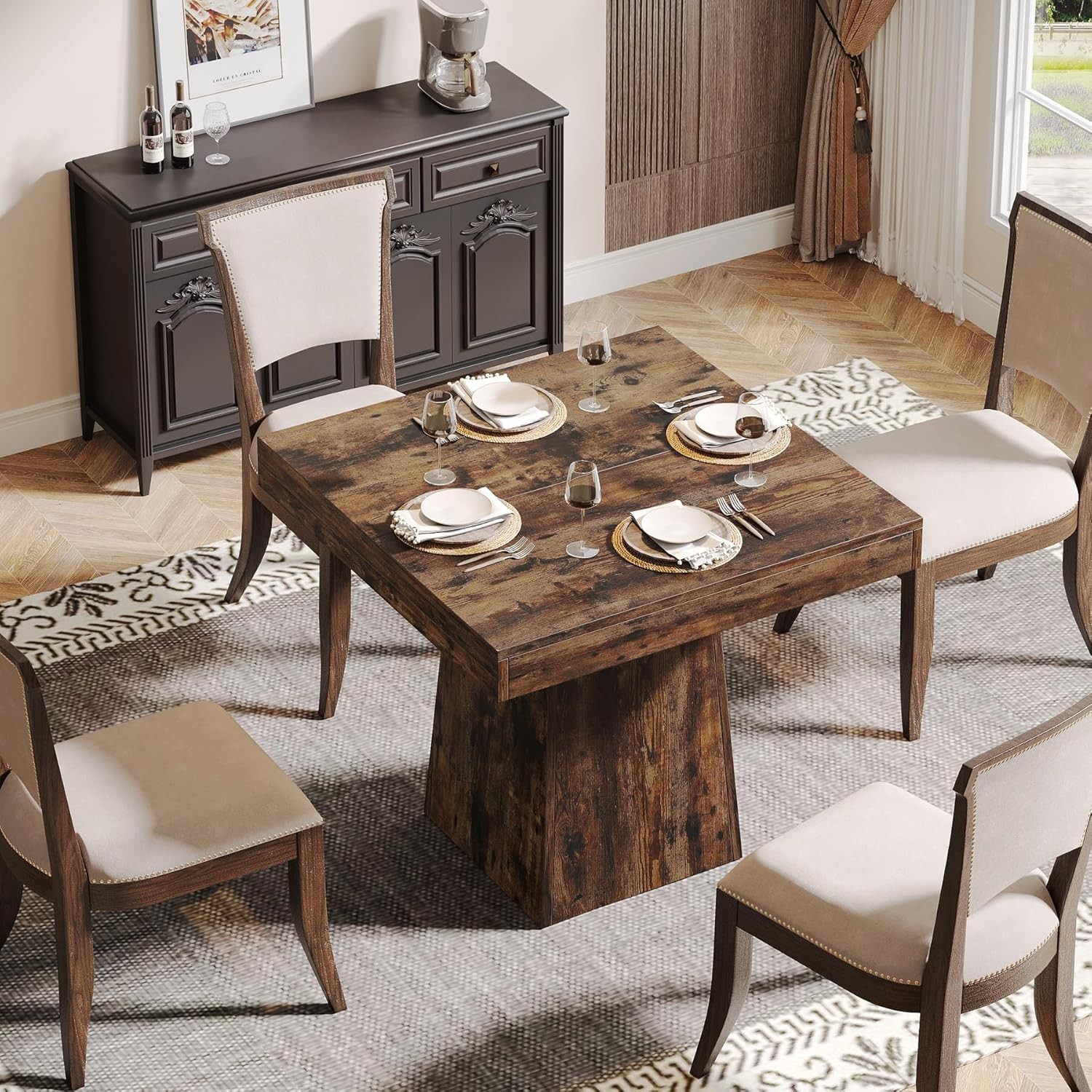 Square Dining Table for 4, 31.5-Inch Small Kitchen Table Farmhouse Dinner Table