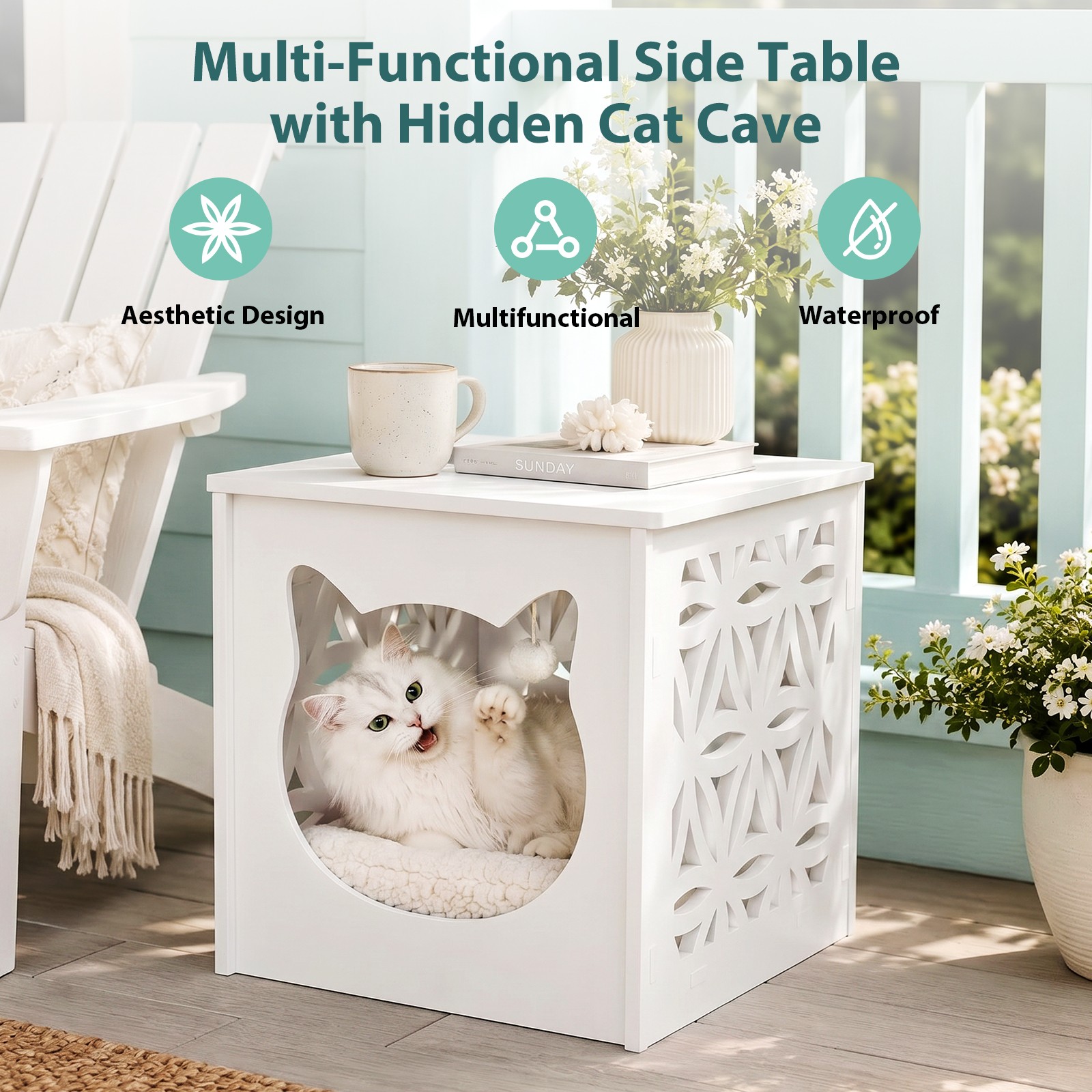 PVC Side Table 15.6″ Bedside Table, with Storage Rack for Indoor Living Room